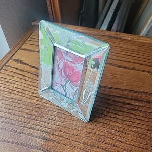 Vtg Beveled Venetian Style Etched Mirror Glass Picture Photo Frame 2x3" cottage
